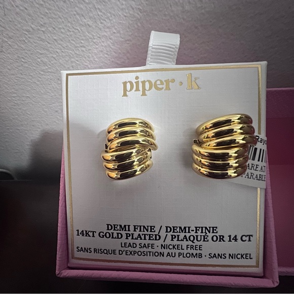 Piper K Demi-Fine 14K Gold Plated Statement Earrings – New in Box - Picture 5 of 7